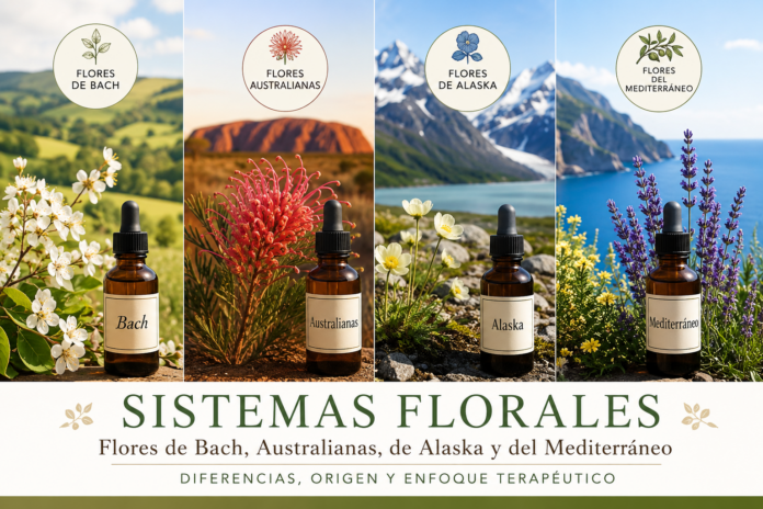 Diferencias entre sistemas florales internacionales Flores de Bach, Australianas, de Alaska y del Mediterráneo comparadas