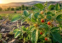 Ashwagandha gana protagonismo entre las plantas adaptógenas por su posible papel frente al estrés diario Planta de ashwagandha (Withania somnifera) con hojas verdes y frutos rojos en un cultivo natural.