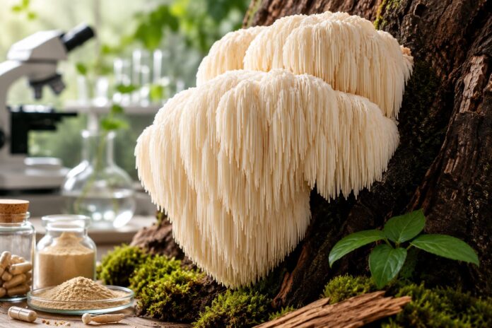 Melena de León y salud cerebral Hongo Melena de León (Hericium erinaceus) utilizado en fitoterapia y estudiado por sus posibles beneficios cognitivos.