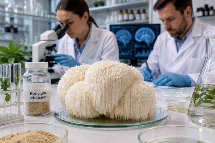 Hongo Melena de León (Hericium erinaceus) relacionado con estudios sobre memoria y función cognitiva.
