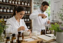 Entre similitudes y diluciones: así se elaboran los medicamentos homeopáticos Frascos homeopáticos, glóbulos blancos y material de laboratorio utilizados durante la elaboración de medicamentos homeopáticos.